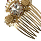 Gold Brass Crystal Heart Women Hair Comb