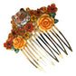 Gold Brass Crystal Leopard Floral Hair Comb
