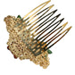 Gold Brass Crystal Leopard Floral Hair Comb