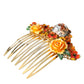 Gold Brass Crystal Leopard Floral Hair Comb