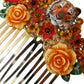 Gold Brass Crystal Leopard Floral Hair Comb