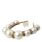 White Faux Pearl Crystal Embellished Headband Diadem