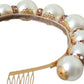 White Faux Pearl Crystal Embellished Headband Diadem
