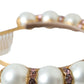White Faux Pearl Crystal Embellished Headband Diadem