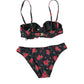 Black Red Roses Two Piece Swimwear Bikini