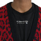 Red Leopard Wool Robe Belted Cardigan Sweater