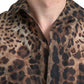 Brown Leopard Button Down Casual Shirt