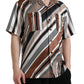 Brown White Silk Striped Short Sleeve Shirt