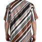 Brown White Silk Striped Short Sleeve Shirt