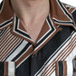 Brown White Silk Striped Short Sleeve Shirt