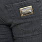 Gray Slim Fit Logo Plaque Cotton Denim Jeans