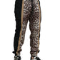 Brown Leopard Print Polyester Jogger Pants
