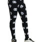Black Viscose Skinny Men Leggings Logo Print Pants