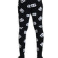 Black Viscose Skinny Men Leggings Logo Print Pants