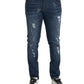 Blue Distressed Cotton Skinny Denim Jeans