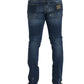 Blue Distressed Cotton Skinny Denim Jeans