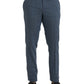 Blue Linen Silk Skinny Dress Pants