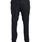 Blue Brocade Wool Skinny Men Dress Pants