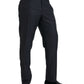 Blue Brocade Wool Skinny Men Dress Pants