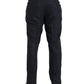 Blue Brocade Wool Skinny Men Dress Pants