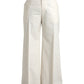 White Wool Wide Leg Mid Waist Pants