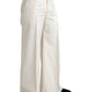 White Wool Wide Leg Mid Waist Pants