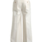White Wool Wide Leg Mid Waist Pants
