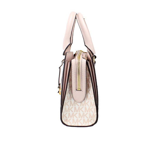 Sheila Small White Rose Gold PVC Center Zip Satchel Purse Bag