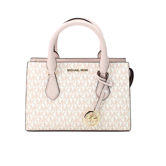 Sheila Small White Rose Gold PVC Center Zip Satchel Purse Bag
