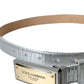 Silver Leather Metal Logo Buckle Belt Men