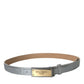 Silver Leather Metal Logo Buckle Belt Men