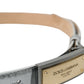 Silver Leather Metal Logo Buckle Belt Men