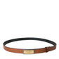 Brown Calf Leather Metal Logo Buckle Belt Men