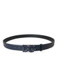 Blue Leather Metal Logo Buckle Belt Men