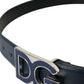 Blue Leather Metal Logo Buckle Belt Men