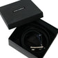 Blue Leather Metal Logo Buckle Belt Men