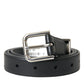 Black Leather Silver Metal Buckle Belt Men