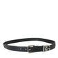 Black Leather Silver Metal Buckle Belt Men