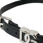 Black Leather Silver Metal Buckle Belt Men