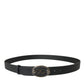 Black Leather Oval Logo Buckle Belt Men