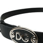 Black Leather Oval Logo Buckle Belt Men