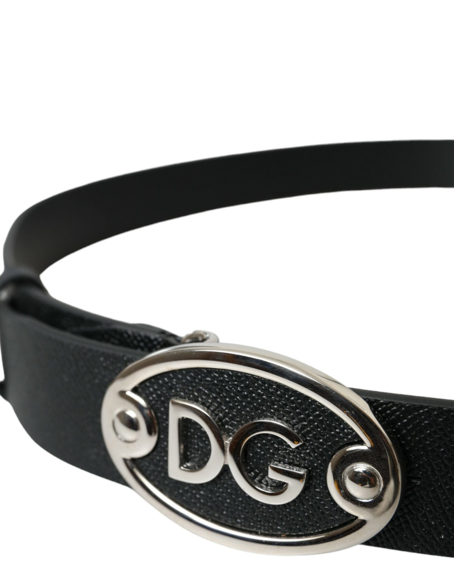 Black Leather Oval Logo Buckle Belt Men