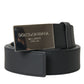 Black Leather Metal Square Buckle Belt Men