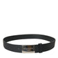 Black Leather Metal Square Buckle Belt Men