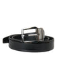 Black Leather Silver Metal Buckle Belt Men