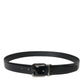 Black Leather Silver Metal Buckle Belt Men