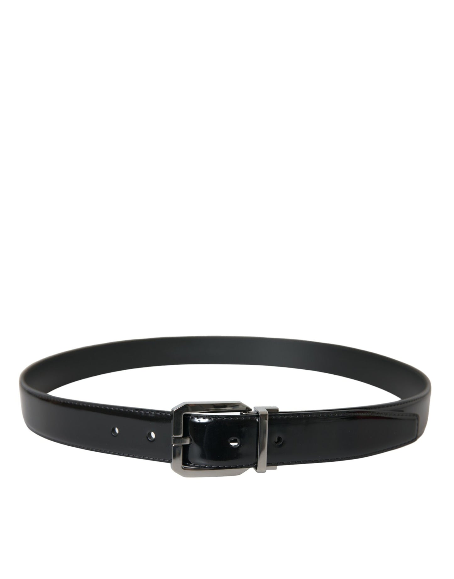 Black Leather Silver Metal Buckle Belt Men