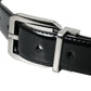 Black Leather Silver Metal Buckle Belt Men