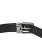 Black Leather Silver Metal Buckle Belt Men