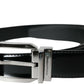 Black Leather Silver Metal Buckle Belt Men